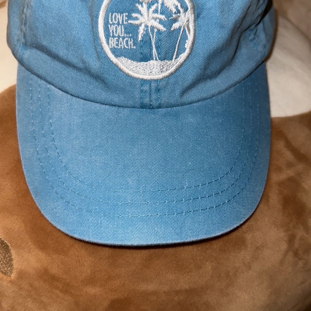 ADAMS OS Vintage Wash Sky Blue White Embroidered LOVE YOU BEACH Cotton Cap - Picture 3 of 10